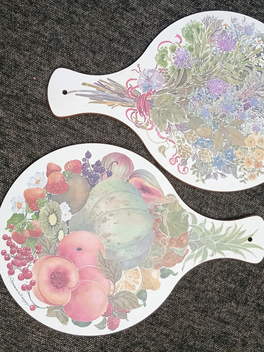 Vintage Charmaine Williamson Decorative Fruit & Floral Cutting/Serving Boards